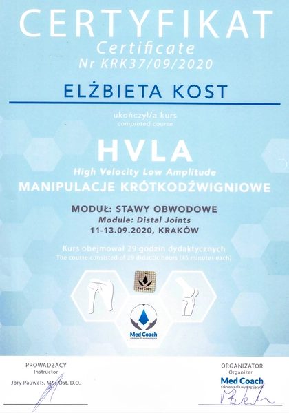 fizjoterapia krakow ból stawów obwodowych manipulacje krótkodźwigniowe elzbieta kost apriori