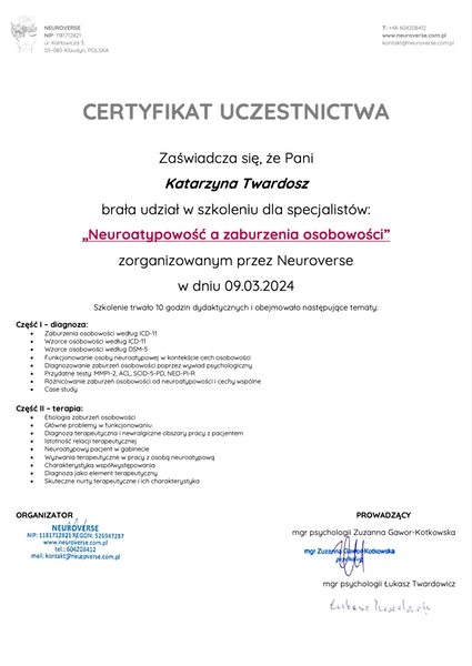 katarzyna twardosz dobry psychiatra apriori zawiła 61a kraków ruczaj kliny skawina diagnoza opieka neuroatypowość zaburzenia osobowości antyspołeczne borderline dialektyczno-behawioralna terapia integracyjna systemowa wsparcie leczenie
