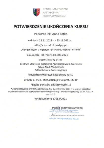 hipogonadyzm u mężczyzn kurs doskonalący dobry endokrynolog androlog kraków anna batko apriori centrum medyczne zawiła 61a