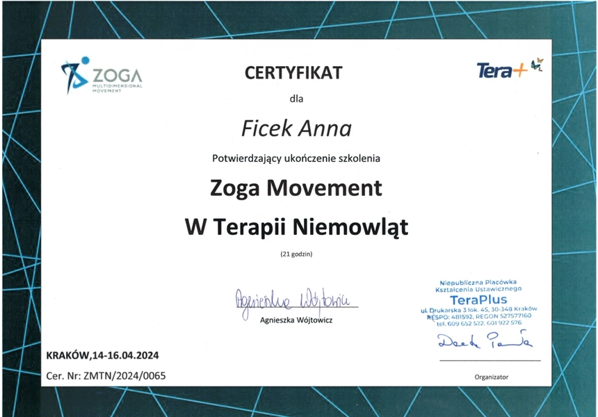 Zoga Movement w terapii niemowląt – metoda wspierająca rozwój ruchowy dzieci, Anna Ficek fizjoterapeuta dziecięcy Kraków Apriori Centrum